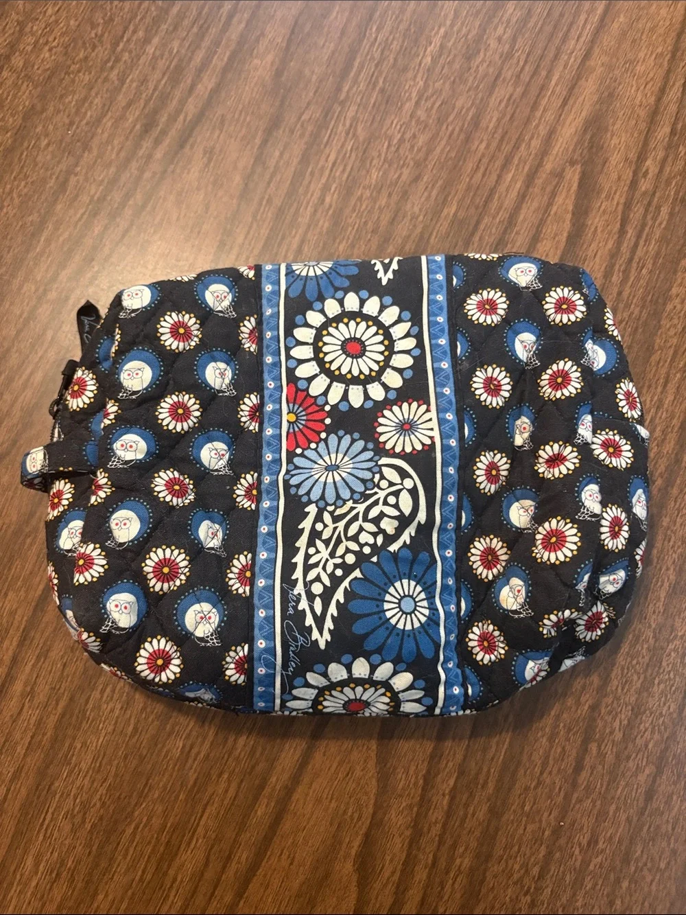 Vera Bradley Libby Travel Cosmetic Bag Night Owl Black Quilted Pouch Floral